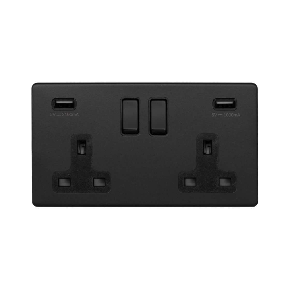 Matt Black 2 Gang 13A SP Socket with 2 x USB-A 3.1A