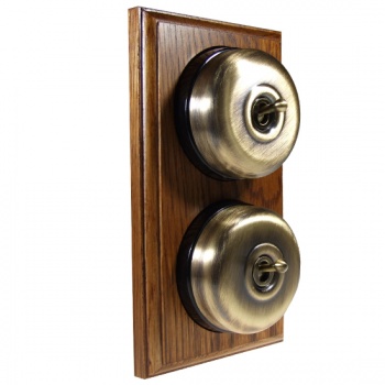 2 Gang 2 Way medium Oak Wood, Smooth Dome Period Switch