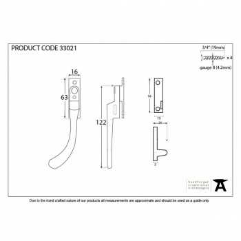 Beeswax Night Vent Peardrop Fastener LH - Locking