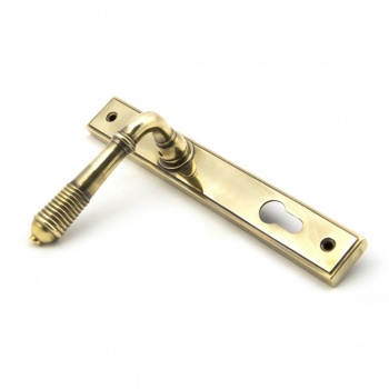 Aged Brass Reeded Slimline Lever Espag. Lock Set