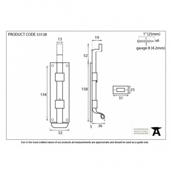 Beeswax 6'' Cranked Door Bolt