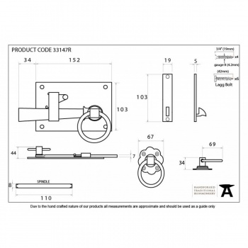 Beeswax Cottage Latch - Right Hand