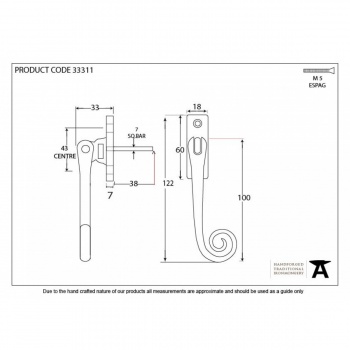 Polished Brass Slim Monkeytail Espag - RH