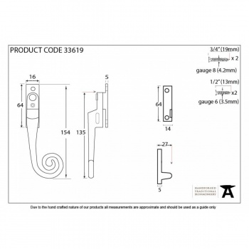 Pewter Night Vent Fastener RH - Locking