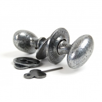 Pewter Oval Mortice/Rim Knob Set