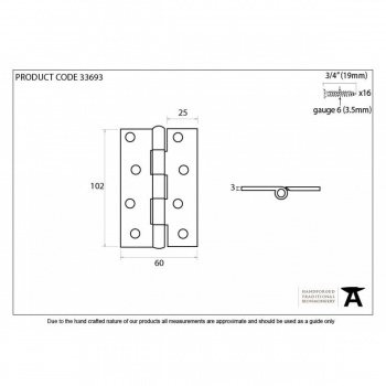 Pewter 4'' Butt Hinge (Pair)