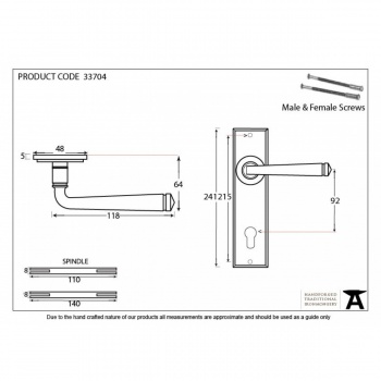 Pewter Avon Lever Espag. Lock Set