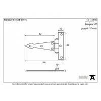 Black 4'' Arrow Head T Hinge (Pair)