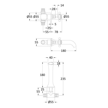 BC Designs Victrion Crosshead 3 Hole Wall Mounted Basin Filler