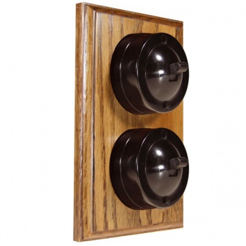 2 Gang Bakelite Switch - Medium Oak