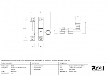 Aged Brass Prestbury Quadrant Fastener - Narrow