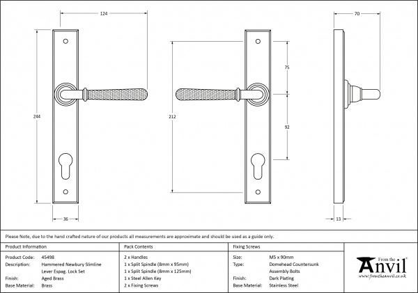 Aged Brass Hammered Newbury Slimline Espag. Lock Set