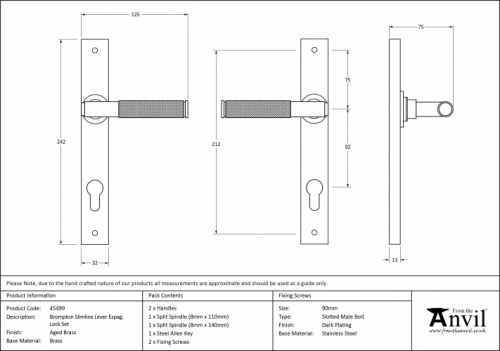 Aged Brass Brompton Slimline Lever Espag. Lock Set