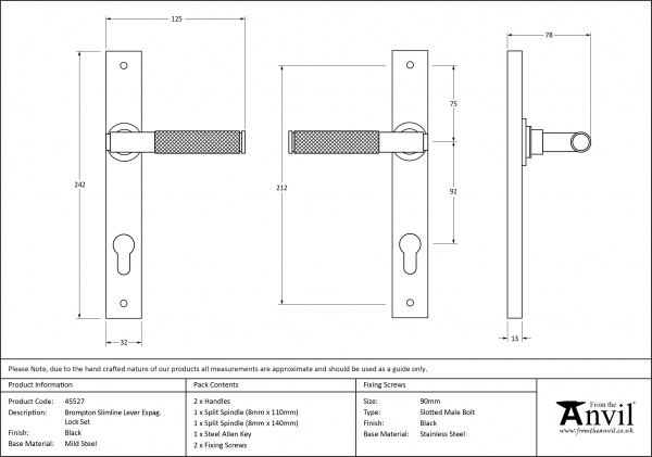 Black Brompton Slimline Lever Espag. Lock Set