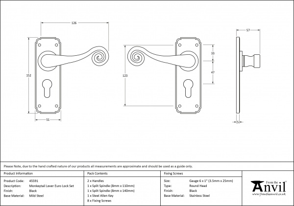 Black Monkeytail Lever Euro Lock Set