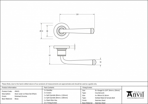 Polished Chrome Avon Round Lever on Rose Set (Plain)