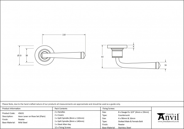 Pewter Avon Round Lever on Rose Set (Plain Rose)