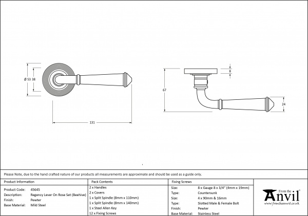 Pewter Regency Lever on Rose Set (Beehive Rose)