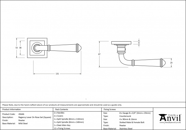 Pewter Regency Lever on Rose Set (Square Rose)