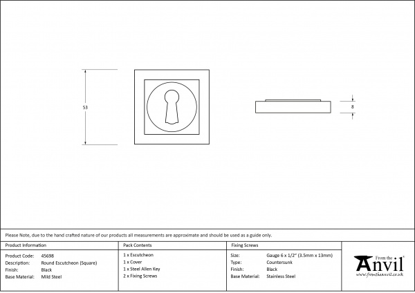 Black Round Escutcheon (Square Rose)