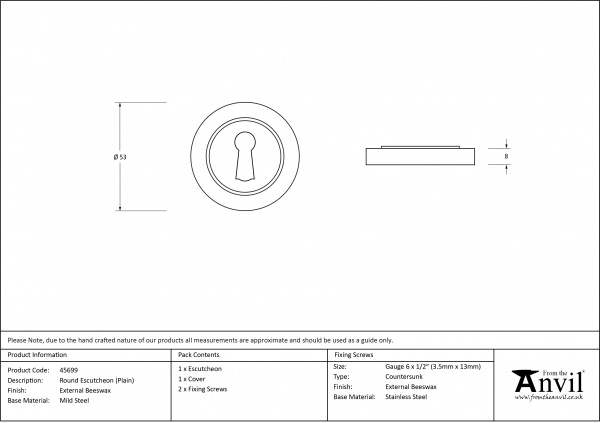 External Beeswax Round Escutcheon (Plain Rose)