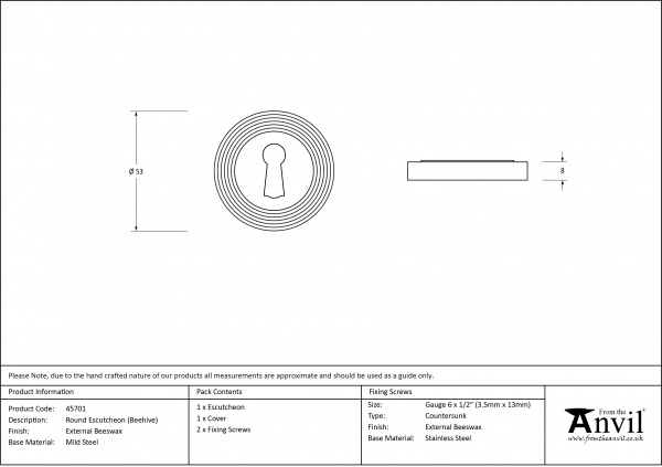 External Beeswax Round Escutcheon (Beehive Rose)