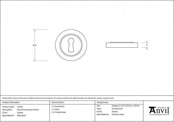 Pewter Round Escutcheon (Plain Rose)