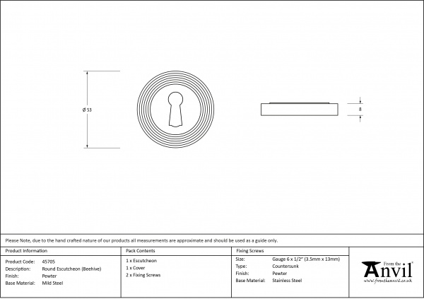 Pewter Round Escutcheon (Beehive Rose)