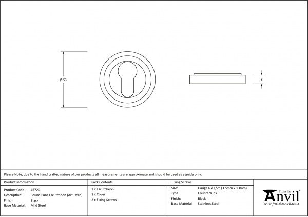 Black Round Euro Escutcheon (Art Deco Rose)