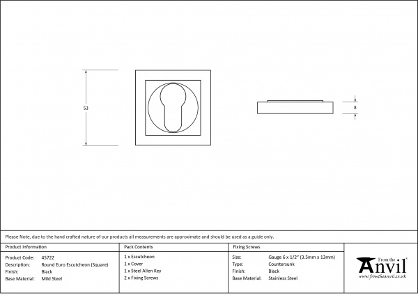 Black Round Euro Escutcheon (Square Rose)