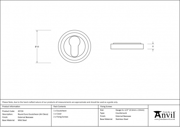 External Beeswax Round Euro Escutcheon (Art Deco Rose)