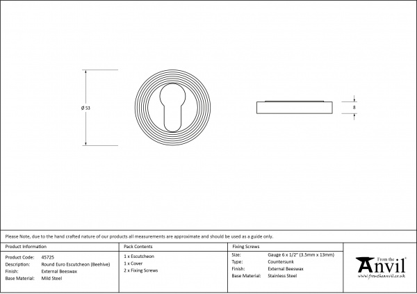 External Beeswax Round Euro Escutcheon (Beehive Rose)