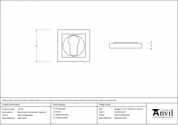 External Beeswax Round Euro Escutcheon (Square Rose)