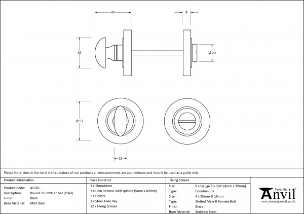 Black Round Thumbturn Set (Plain Rose)