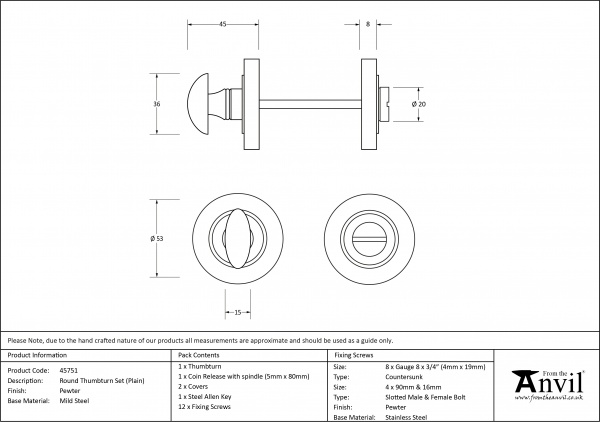 Pewter Round Thumbturn Set (Plain Rose)