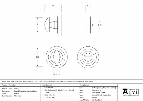 Pewter Round Thumbturn Set (Art Deco Rose)