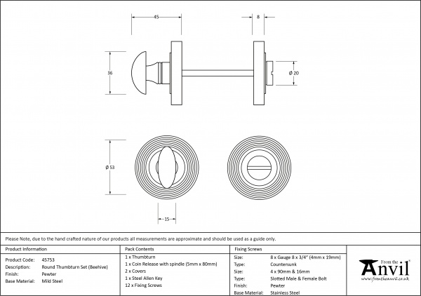 Pewter Round Thumbturn Set (Beehive Rose)