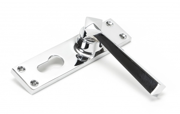 Polished Chrome Straight Lever Euro Lock Set