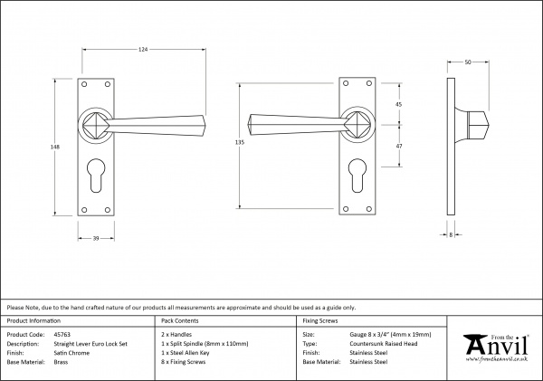 Satin Chrome Straight Lever Euro Lock Set