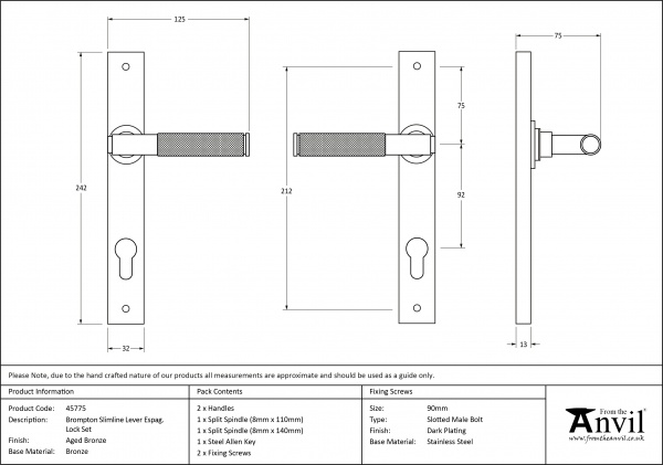 Aged Bronze Brompton Slimline Espag. Lock Set