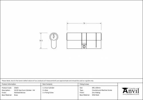 Polished Bronze 35/35 5pin Euro Cylinder KA