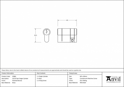 Polished Bronze 35/10 5pin Single Cylinder