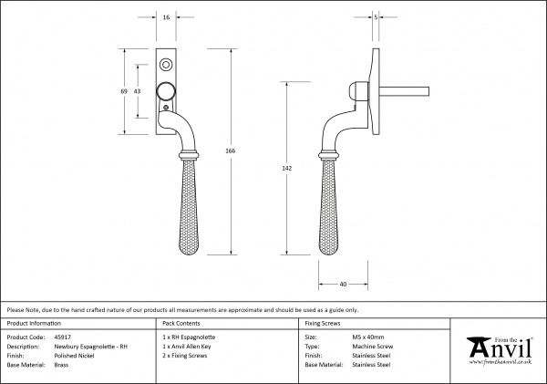 Polished Nickel Hammered Newbury Espag - RH