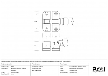 Polished Nickel Mushroom Brighton Fastener (Radiused)