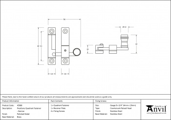 Polished Nickel Prestbury Quadrant Fastener - Narrow