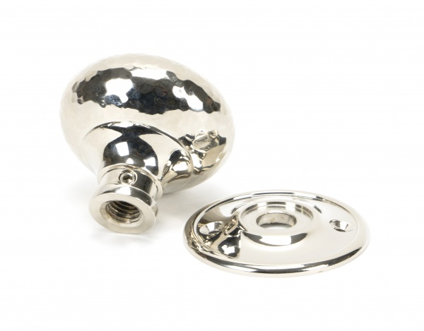 Polished Nickel Hammered Mushroom Mortice/Rim Knob Set