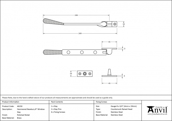 Polished Nickel 8'' Hammered Newbury Stay