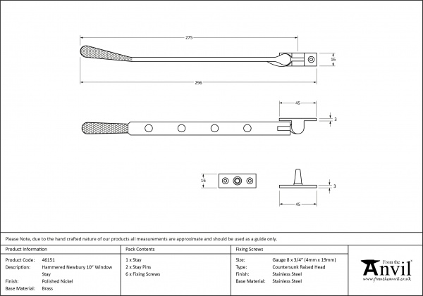 Polished Nickel 10'' Hammered Newbury Stay