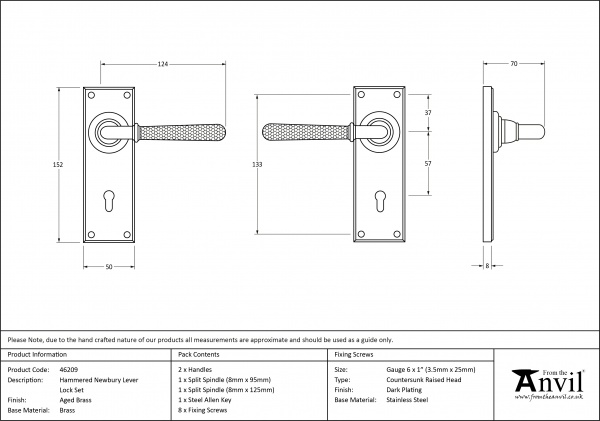 Aged Brass Hammered Newbury Lever Lock Set