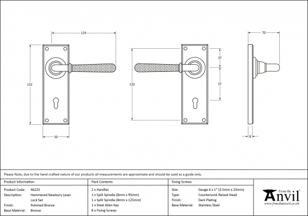 Polished Bronze Hammered Newbury Lever Lock Set